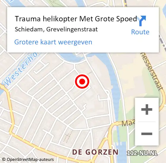 Locatie op kaart van de 112 melding: Trauma helikopter Met Grote Spoed Naar Schiedam, Grevelingenstraat op 6 februari 2022 21:10