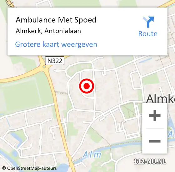 Locatie op kaart van de 112 melding: Ambulance Met Spoed Naar Almkerk, Antonialaan op 6 februari 2022 21:13