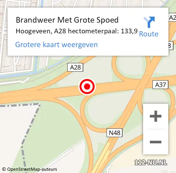 Locatie op kaart van de 112 melding: Brandweer Met Grote Spoed Naar Hoogeveen, A28 hectometerpaal: 133,9 op 6 februari 2022 21:40