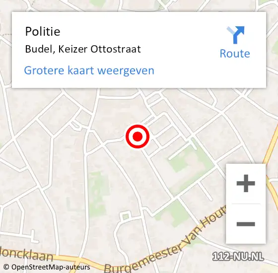 Locatie op kaart van de 112 melding: Politie Budel, Keizer Ottostraat op 6 februari 2022 21:44