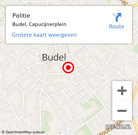 Locatie op kaart van de 112 melding: Politie Budel, Capucijnerplein op 6 februari 2022 21:45