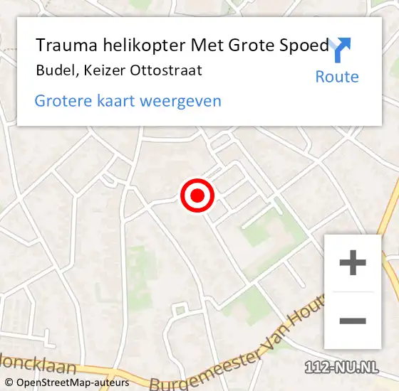 Locatie op kaart van de 112 melding: Trauma helikopter Met Grote Spoed Naar Budel, Keizer Ottostraat op 6 februari 2022 21:49
