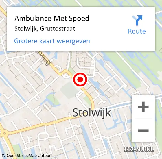 Locatie op kaart van de 112 melding: Ambulance Met Spoed Naar Stolwijk, Gruttostraat op 6 februari 2022 21:51