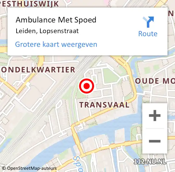 Locatie op kaart van de 112 melding: Ambulance Met Spoed Naar Leiden, Lopsenstraat op 6 februari 2022 22:01