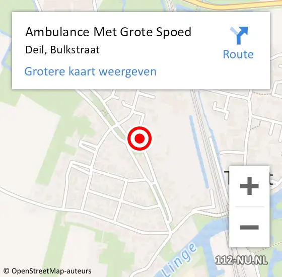 Locatie op kaart van de 112 melding: Ambulance Met Grote Spoed Naar Deil, Bulkstraat op 6 februari 2022 22:02