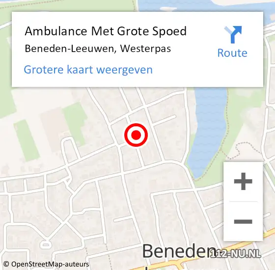 Locatie op kaart van de 112 melding: Ambulance Met Grote Spoed Naar Beneden-Leeuwen, Westerpas op 6 februari 2022 22:15