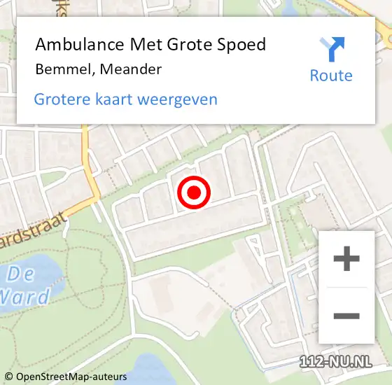 Locatie op kaart van de 112 melding: Ambulance Met Grote Spoed Naar Bemmel, Meander op 6 februari 2022 22:17