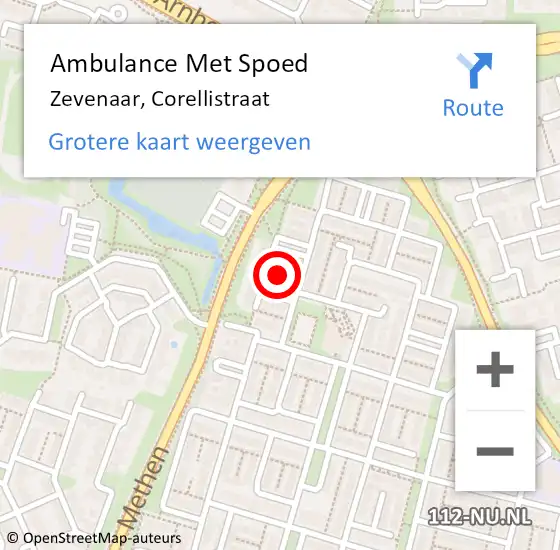 Locatie op kaart van de 112 melding: Ambulance Met Spoed Naar Zevenaar, Corellistraat op 6 februari 2022 22:28