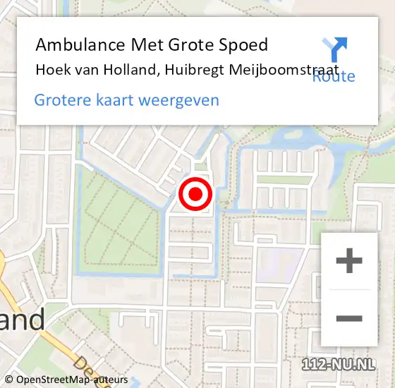 Locatie op kaart van de 112 melding: Ambulance Met Grote Spoed Naar Hoek van Holland, Huibregt Meijboomstraat op 6 februari 2022 22:54