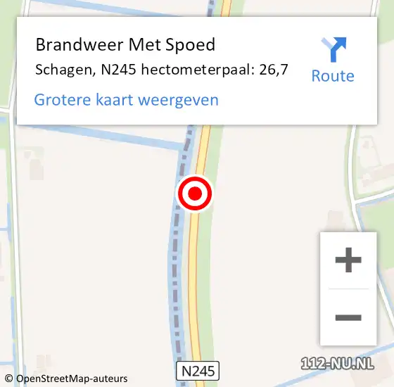 Locatie op kaart van de 112 melding: Brandweer Met Spoed Naar Schagen, N245 hectometerpaal: 26,7 op 7 februari 2022 01:07