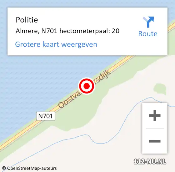 Locatie op kaart van de 112 melding: Politie Almere, N701 hectometerpaal: 20 op 7 februari 2022 01:35