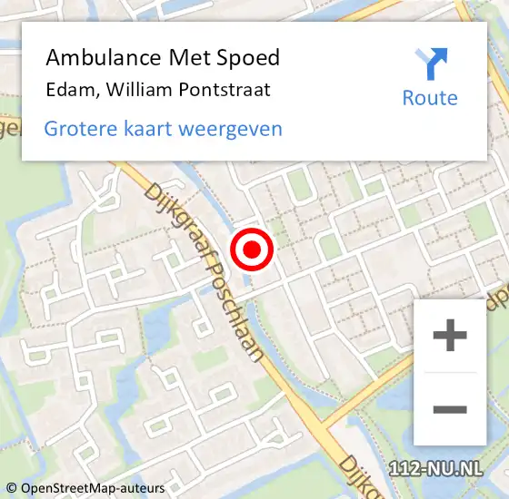 Locatie op kaart van de 112 melding: Ambulance Met Spoed Naar Edam, William Pontstraat op 7 februari 2022 02:04