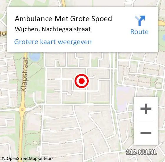 Locatie op kaart van de 112 melding: Ambulance Met Grote Spoed Naar Wijchen, Nachtegaalstraat op 7 februari 2022 05:34