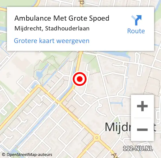 Locatie op kaart van de 112 melding: Ambulance Met Grote Spoed Naar Mijdrecht, Stadhouderlaan op 7 februari 2022 05:43