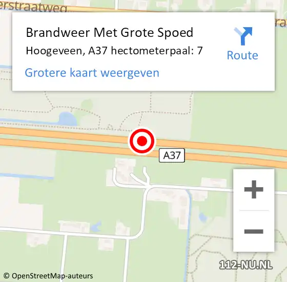 Locatie op kaart van de 112 melding: Brandweer Met Grote Spoed Naar Hoogeveen, A37 hectometerpaal: 7 op 7 februari 2022 06:20