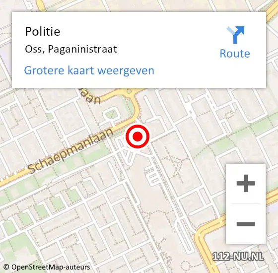 Locatie op kaart van de 112 melding: Politie Oss, Paganinistraat op 7 februari 2022 07:24