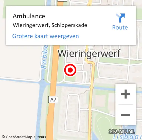 Locatie op kaart van de 112 melding: Ambulance Wieringerwerf, Schipperskade op 7 februari 2022 07:47