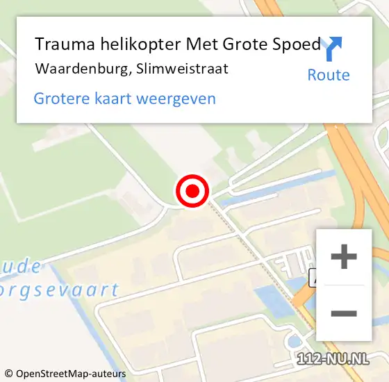 Locatie op kaart van de 112 melding: Trauma helikopter Met Grote Spoed Naar Waardenburg, Slimweistraat op 7 februari 2022 07:56