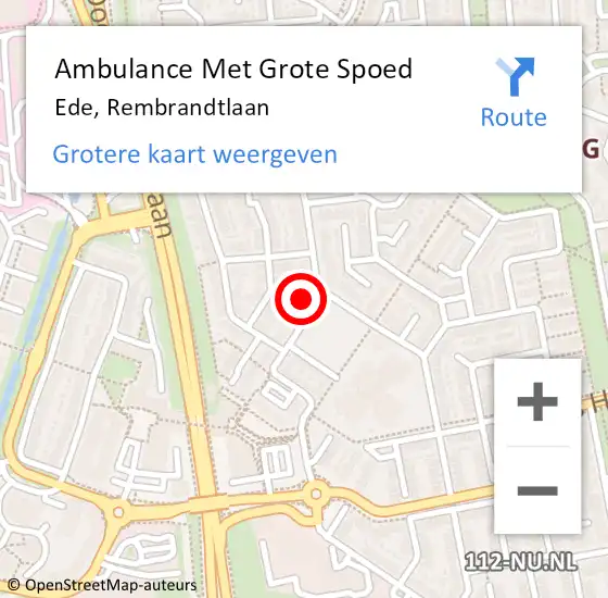 Locatie op kaart van de 112 melding: Ambulance Met Grote Spoed Naar Ede, Rembrandtlaan op 7 februari 2022 08:02