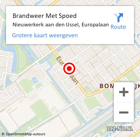 Locatie op kaart van de 112 melding: Brandweer Met Spoed Naar Nieuwerkerk aan den IJssel, Europalaan op 7 februari 2022 08:02