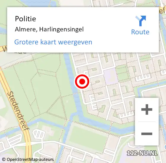 Locatie op kaart van de 112 melding: Politie Almere, Harlingensingel op 7 februari 2022 08:20