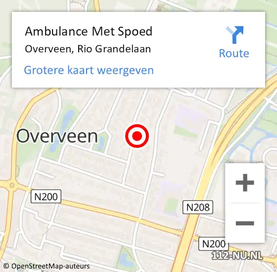 Locatie op kaart van de 112 melding: Ambulance Met Spoed Naar Overveen, Rio Grandelaan op 7 februari 2022 08:45