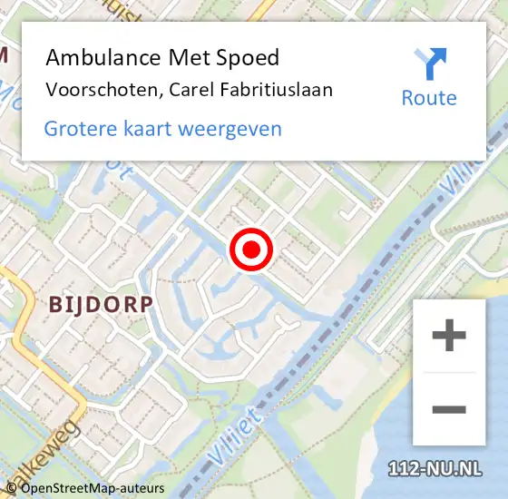 Locatie op kaart van de 112 melding: Ambulance Met Spoed Naar Voorschoten, Carel Fabritiuslaan op 7 februari 2022 08:48