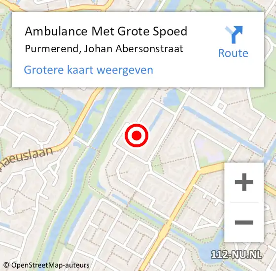 Locatie op kaart van de 112 melding: Ambulance Met Grote Spoed Naar Purmerend, Johan Abersonstraat op 7 februari 2022 08:54