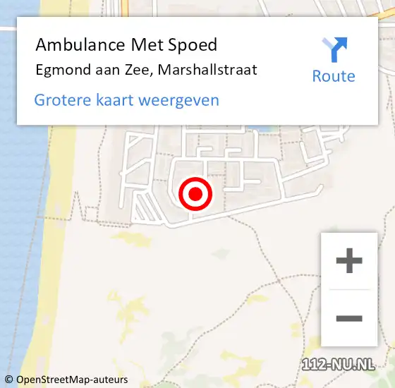 Locatie op kaart van de 112 melding: Ambulance Met Spoed Naar Egmond aan Zee, Marshallstraat op 7 februari 2022 09:16