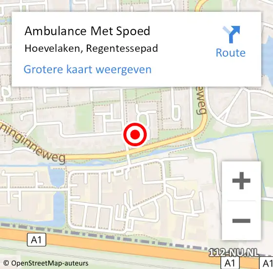 Locatie op kaart van de 112 melding: Ambulance Met Spoed Naar Hoevelaken, Regentessepad op 7 februari 2022 09:37