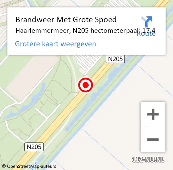 Locatie op kaart van de 112 melding: Brandweer Met Grote Spoed Naar Haarlemmermeer, N205 hectometerpaal: 17,4 op 7 februari 2022 09:53