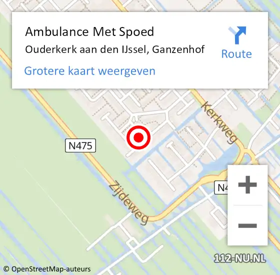 Locatie op kaart van de 112 melding: Ambulance Met Spoed Naar Ouderkerk aan den IJssel, Ganzenhof op 7 februari 2022 09:57