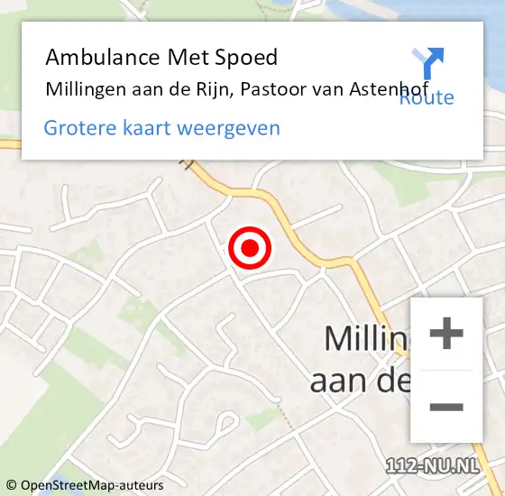 Locatie op kaart van de 112 melding: Ambulance Met Spoed Naar Millingen aan de Rijn, Pastoor van Astenhof op 7 februari 2022 10:11