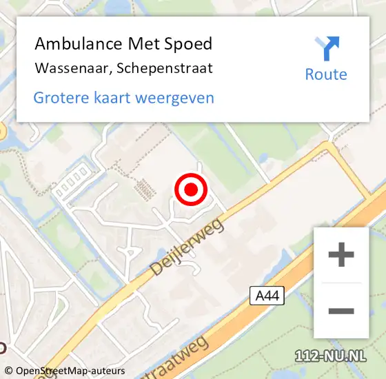 Locatie op kaart van de 112 melding: Ambulance Met Spoed Naar Wassenaar, Schepenstraat op 7 februari 2022 10:42