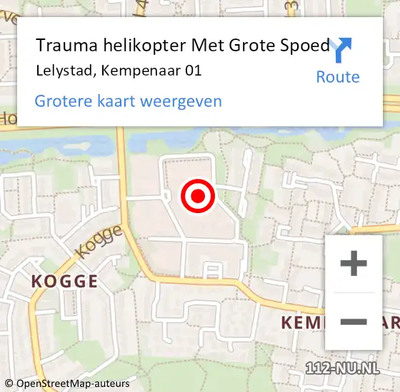 Locatie op kaart van de 112 melding: Trauma helikopter Met Grote Spoed Naar Lelystad, Kempenaar 01 op 7 februari 2022 11:09