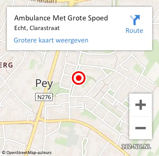 Locatie op kaart van de 112 melding: Ambulance Met Grote Spoed Naar Echt, Clarastraat op 7 februari 2022 11:16