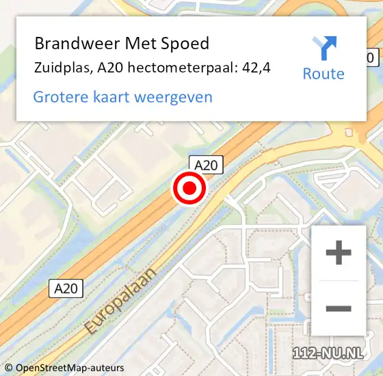 Locatie op kaart van de 112 melding: Brandweer Met Spoed Naar Zuidplas, A20 hectometerpaal: 42,4 op 7 februari 2022 11:30