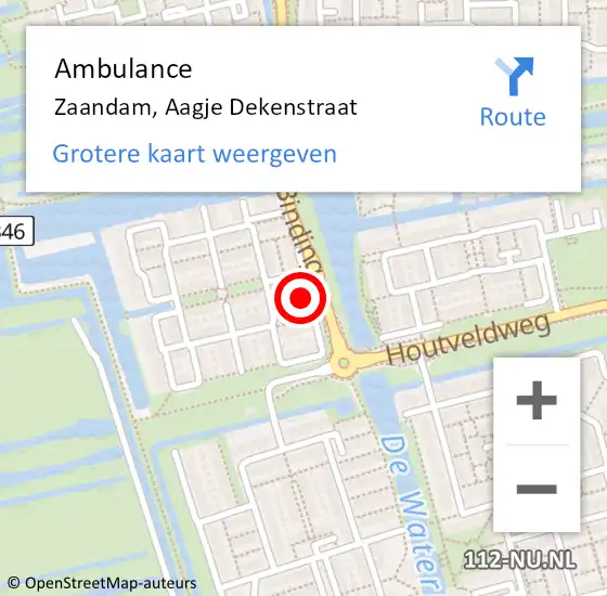 Locatie op kaart van de 112 melding: Ambulance Zaandam, Aagje Dekenstraat op 7 februari 2022 11:55