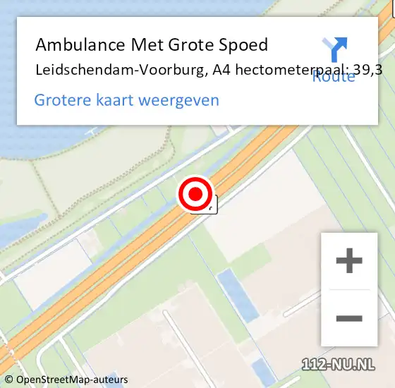 Locatie op kaart van de 112 melding: Ambulance Met Grote Spoed Naar Leidschendam-Voorburg, A4 hectometerpaal: 39,3 op 7 februari 2022 12:10