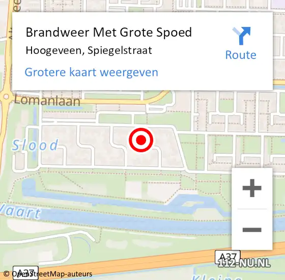 Locatie op kaart van de 112 melding: Brandweer Met Grote Spoed Naar Hoogeveen, Spiegelstraat op 7 februari 2022 12:23