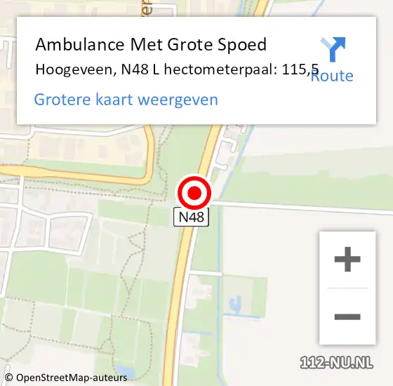 Locatie op kaart van de 112 melding: Ambulance Met Grote Spoed Naar Hoogeveen, N48 L hectometerpaal: 115,5 op 7 juli 2014 15:52