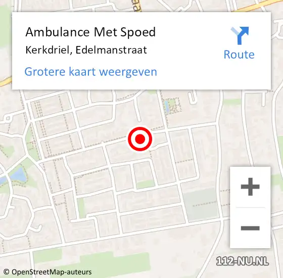 Locatie op kaart van de 112 melding: Ambulance Met Spoed Naar Kerkdriel, Edelmanstraat op 7 februari 2022 12:36