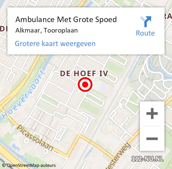 Locatie op kaart van de 112 melding: Ambulance Met Grote Spoed Naar Alkmaar, Tooroplaan op 7 februari 2022 12:44