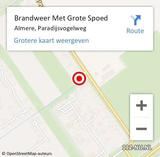 Locatie op kaart van de 112 melding: Brandweer Met Grote Spoed Naar Almere, Paradijsvogelweg op 7 februari 2022 13:03