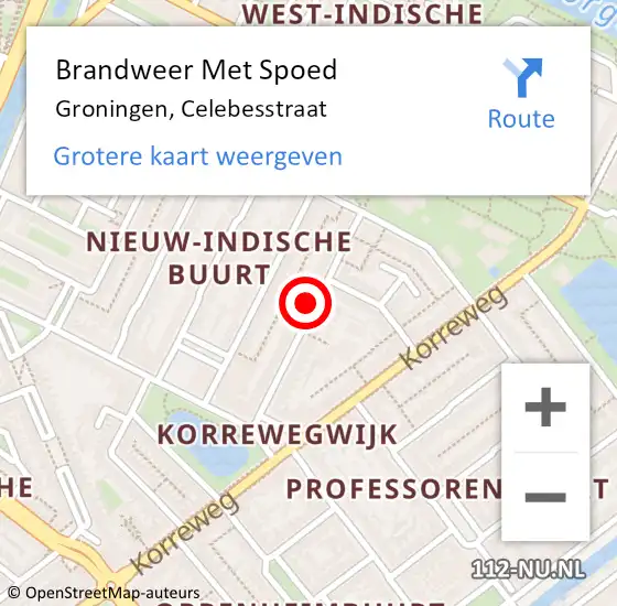 Locatie op kaart van de 112 melding: Brandweer Met Spoed Naar Groningen, Celebesstraat op 7 februari 2022 13:11