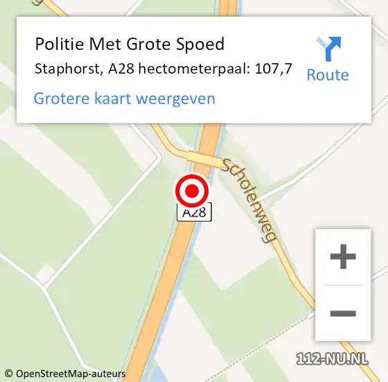 Locatie op kaart van de 112 melding: Politie Met Grote Spoed Naar Staphorst, A28 hectometerpaal: 107,7 op 7 februari 2022 13:39