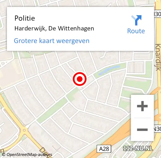 Locatie op kaart van de 112 melding: Politie Harderwijk, De Wittenhagen op 7 februari 2022 13:54