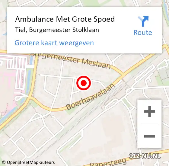 Locatie op kaart van de 112 melding: Ambulance Met Grote Spoed Naar Tiel, Burgemeester Stolklaan op 7 februari 2022 14:06