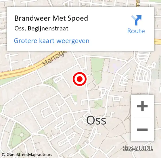 Locatie op kaart van de 112 melding: Brandweer Met Spoed Naar Oss, Begijnenstraat op 7 februari 2022 14:23