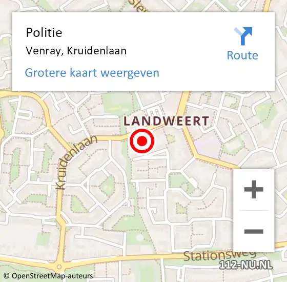 Locatie op kaart van de 112 melding: Politie Venray, Kruidenlaan op 7 februari 2022 14:25